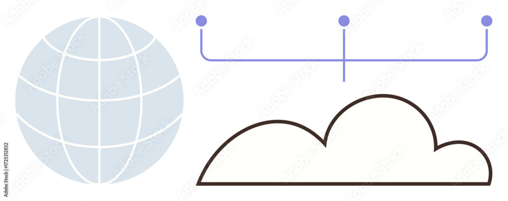 Poster a globe and cloud connected by digital nodes, symbolizing networking, data sharing, cloud storage, g