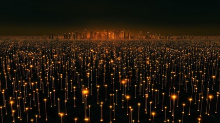 Night Cityscape: A Futuristic Metropolis Illuminates the Dark Horizon