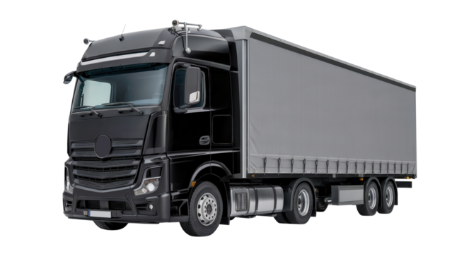 Sleek black semi truck ready for modern logistics and global shipping needs
