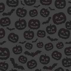 Halloween pattern with pumpkins and bat.