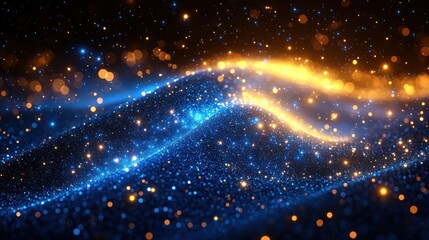 Abstract Cosmic Sparkle: A Celestial Wave of Blue and Gold