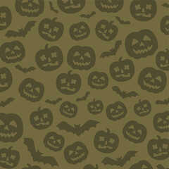 Halloween pattern with pumpkins and bat.
