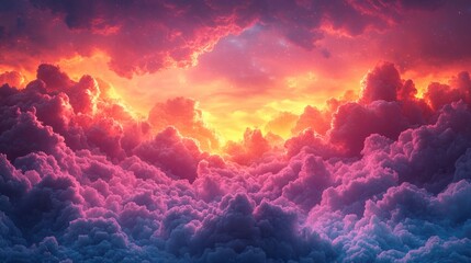 Celestial Cloudscape: A Dreamlike Sunset Above the Heavens