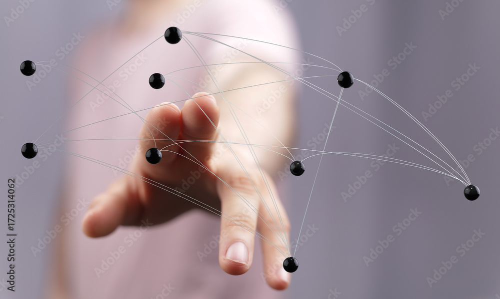 Poster abstract image of hand interacting with a network. ideal for technology, connection, and global conc