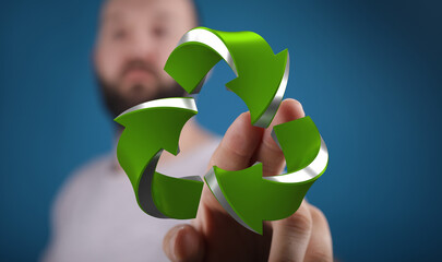 Green 3D recycling symbol, sustainable concept, eco-friendly, reuse, reduce, recycle, environmental...