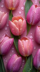 Dew-Kissed Tulips: A Symphony of Pink and Romance