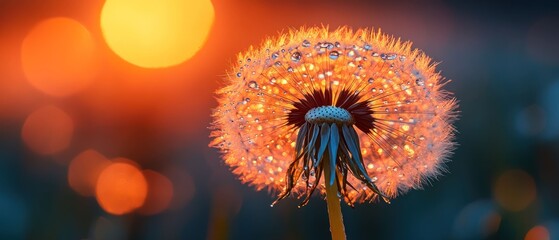 Sunset Dandelion: Dewdrops and Golden Hour