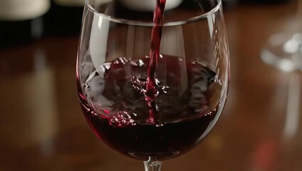 Red Wine Pouring into a Glass, Close-Up View of a Refreshing Drink. - Powered by Adobe