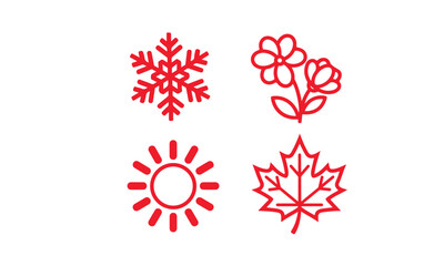 Four red seasonal icons representing winter spring summer and autumn