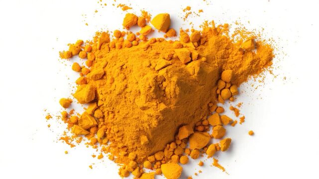 A pile of tumeric powder on a white surface