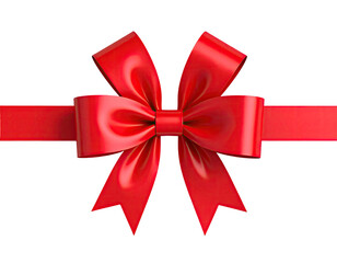 Red ribbon bow on black background.  Glossy, 3D rendering of a vibrant red bow atop a horizontal red ribbon