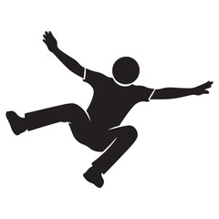 Dynamic Black Silhouette of a Person in Mid-Air Leaping Pose