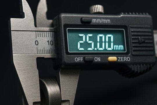 professional tool instrument efficiency concept. Digital caliper displaying measurement in millimeters.