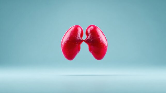 A pair of red kidneys are shown in the air - Powered by Adobe