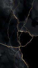 Kintsugi Elegance: An image of a cracked black surface, gracefully mended with radiant gold veins, embodies the Japanese art of Kintsugi, symbolizing resilience, beauty.