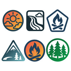Camping and outdoor adventure badges set
