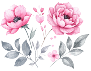 Delicate bouquet of pink and gray flowers