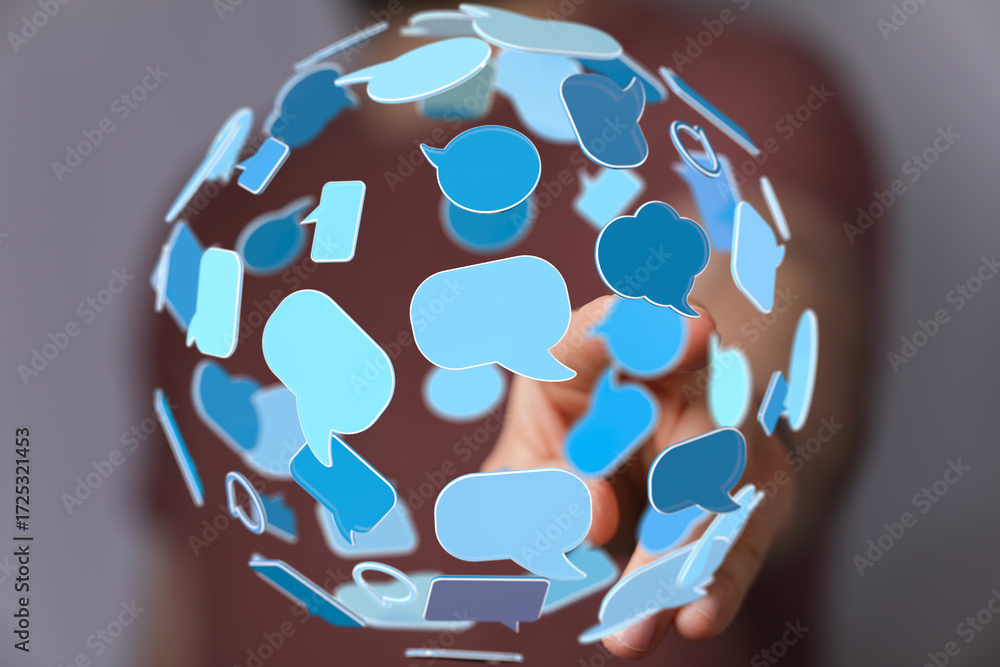 Aufkleber seamless communication, global reach. modern online interaction and networking visualized.