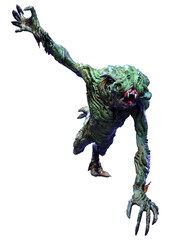 3D Rendering Green Alien on White