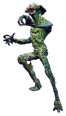 3D Rendering Green Alien on White
