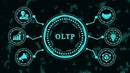 Futuristic OLTP Technology Animation – Online Transaction Processing Data Network, Business Analytics, Digital Finance and Innovation - Powered by Adobe