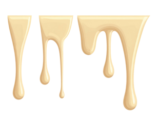 Three dripping blobs of light beige liquid