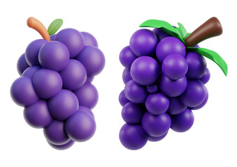 Two bunches of purple grapes isolated on transparent background