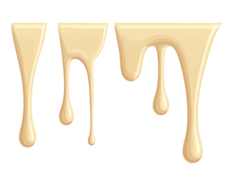 Three dripping blobs of light beige liquid