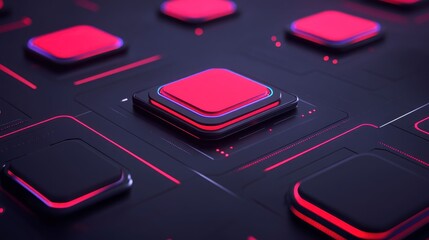 Abstract Neon Red and Black Digital Interface Background