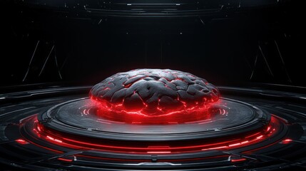 A Glowing Brain on a Futuristic Platform