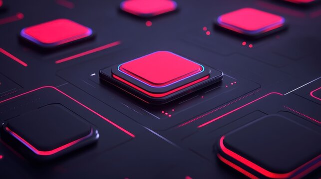 Abstract Neon Red and Black Digital Interface Background