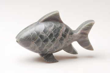 Grey marble fish food sculpture isolated on white