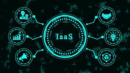The iaas concept is displayed on a futuristic interface, showcasing infrastructure as a service and its potential applications in various fields, including cloud computing - Powered by Adobe