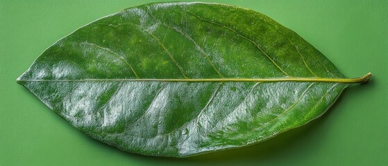 A Close-Up of a Vibrant Green Leaf on a Green Background