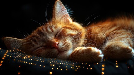Peaceful Ginger Cat Napping on Glittering Fabric
