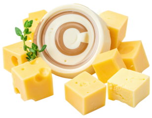 Creamy cheese cubes and a chocolate-covered round cheese