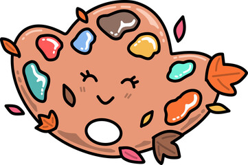 Groovy Paint Palette with Autumn Leaves Illustration