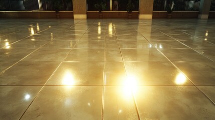 Golden Hour Reflections on a Polished Tile Floor