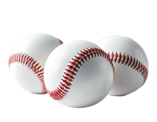 Three white baseballs, stacked, with red stitching