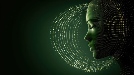 Digital Woman: Abstract Portrait in Green and Gold