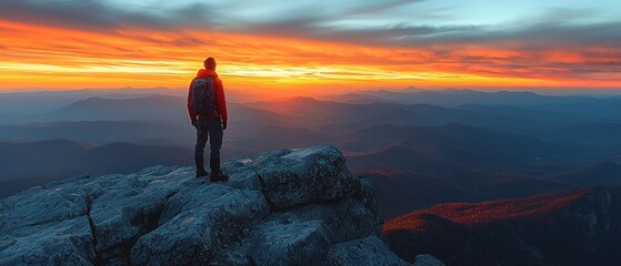 Majestic Sunrise Hiker: A Breathtaking View From Mountain Peak