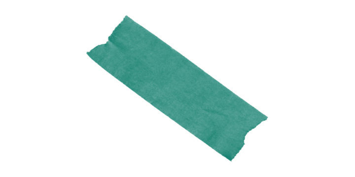 A lone strip of teal tape a testament to crafting afternoons and playful creativity displayed against stark black void