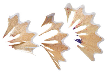 Wood shavings from a white pencil on an isolated background