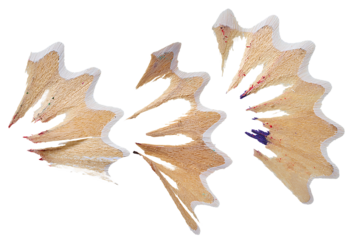 Wood shavings from a white pencil on an isolated background