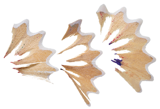 Wood shavings from a white pencil on an isolated background