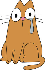 Orange cartoon cat with wide, sad eyes and a tear streaming down its face, expressing feelings of loneliness, sadness, and emotional distress on a white background.