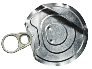 Metal pull tab lid from a can on isolated background