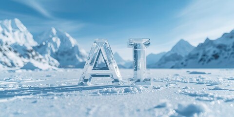 Ice letter formation in snowy landscape glacial mountains nature shot cold environment aerial view innovation concept