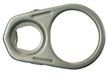 Metal pull tab from can on isolated background