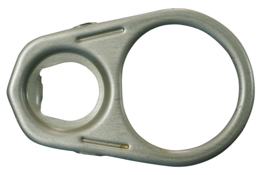 Metal pull tab from can on isolated background